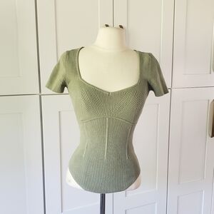 Abercrombie & Fitch Sage Green Ribbed Short Sleeve Bodysuit